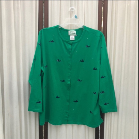 QVC Quacker Factory Rhinestone Embroidered Whale Cardigan - Picture 2 of 13